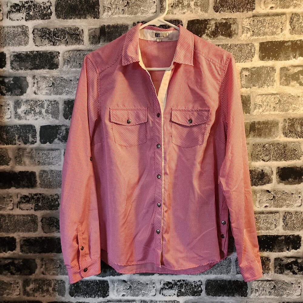 Kut From the Kloth Gingham Button Up Pink Long Sleeve Shirt Medium